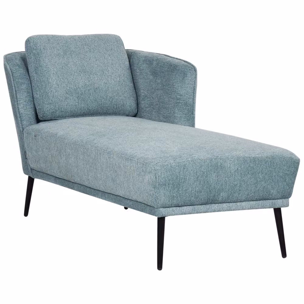 Chaise longue BELIANI in tessuto bouclé blu con cuscini stile retrò, lato sinistro, L/P/H: 148 x 70 x 64 cm – 2