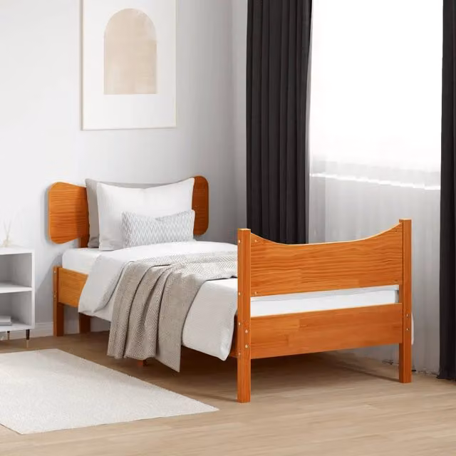 Letto in legno di pino massello VIDAXL color marrone cera stile rustico L: 75 cm, P: 195,5 cm, H: 80,5 cm – 1