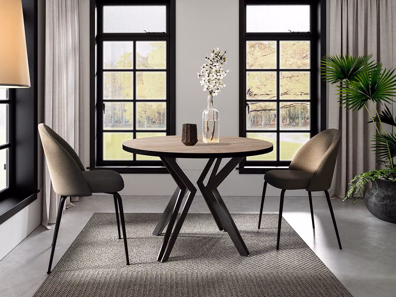 Tavolo da pranzo rotondo allungabile HILLSBORO - nero / rovere sonoma