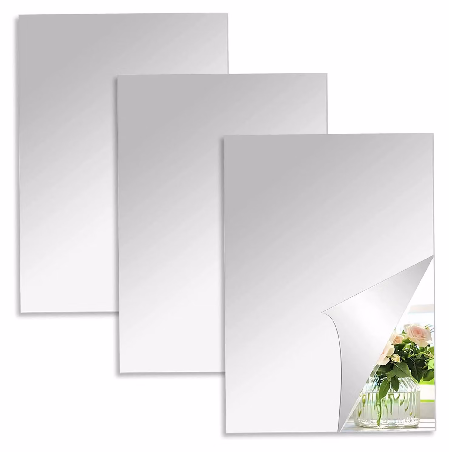 Specchi da parete in acrilico, 3 pezzi, forma rettangolare, dimensioni 40x30 cm, adesivi, infrangibili