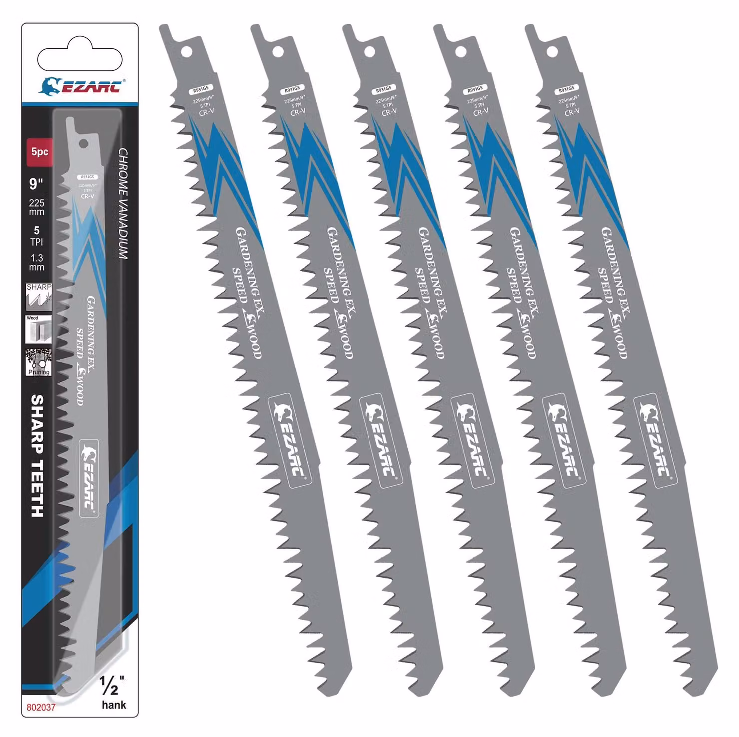5 lame per seghetto alternativo, adatte per il taglio del legno, lunghezza 225 mm, 6 denti per pollice