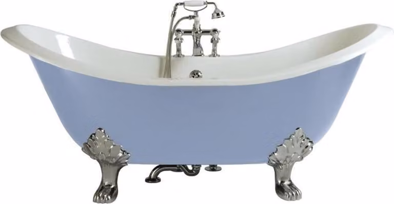 Casa Padrino vasca in ghisa Art Nouveau azzurro / bianco / argento 180 x 77 x h. 79 cm - Vasca da bagno curvilinea freestanding - Arredo bagno barocco e Art Nouveau