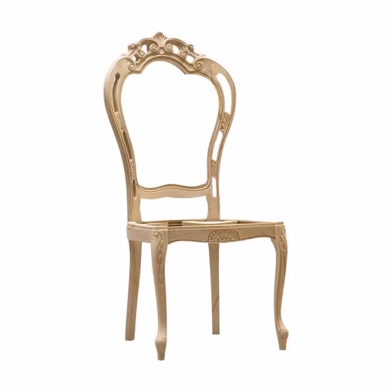 Set di 2 sedie barocche intagliate in legno di faggio grezzo Mobili 2G L: 56 cm, P: 50 cm, H: 110 cm