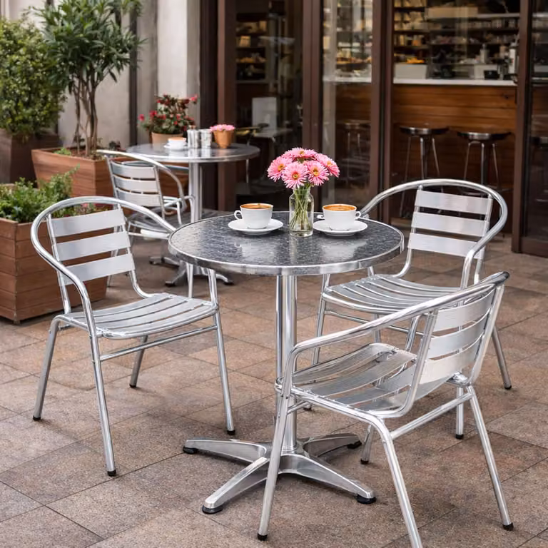 Set da bistrot 4 pezzi da balcone rotondo alluminio - acciaio inox