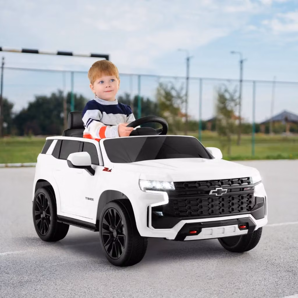Auto elettrica Chevrolet SUV 12V per bambini con telecomando 2,4G, sospensioni a molla, luci e musica, colore Bianco – 2