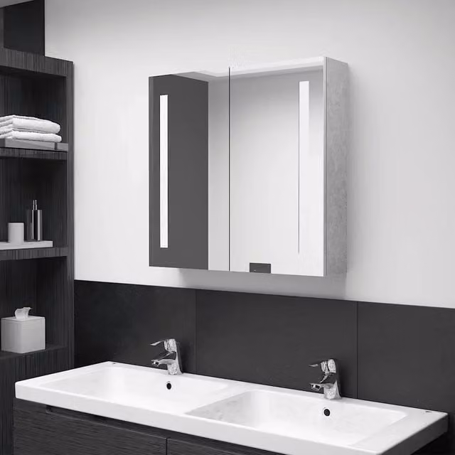 Armadietto da bagno Design Mania con specchio e illuminazione LED, Grigio Cemento, L: 62 cm, H: 60 cm, P: 14 cm