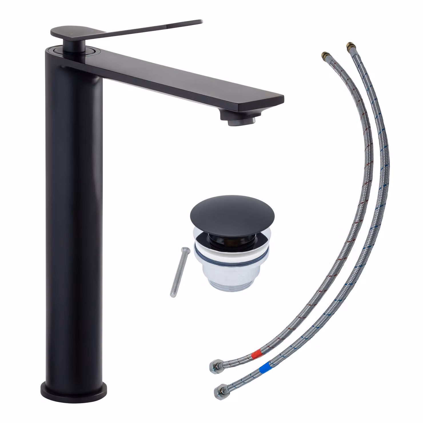 Rubinetto per lavabo SCHÖNER WOHNEN collezione VIOLA L, nero opaco, rubinetto adatto ai lavabi da appoggio del bagno