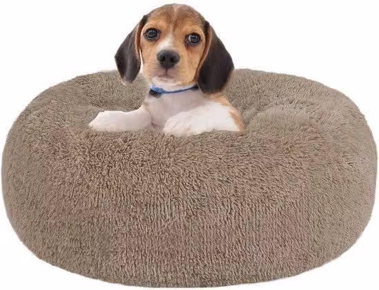 Cuccia ortopedica per cani, rotonda, 60 cm, marrone cammello, lavabile