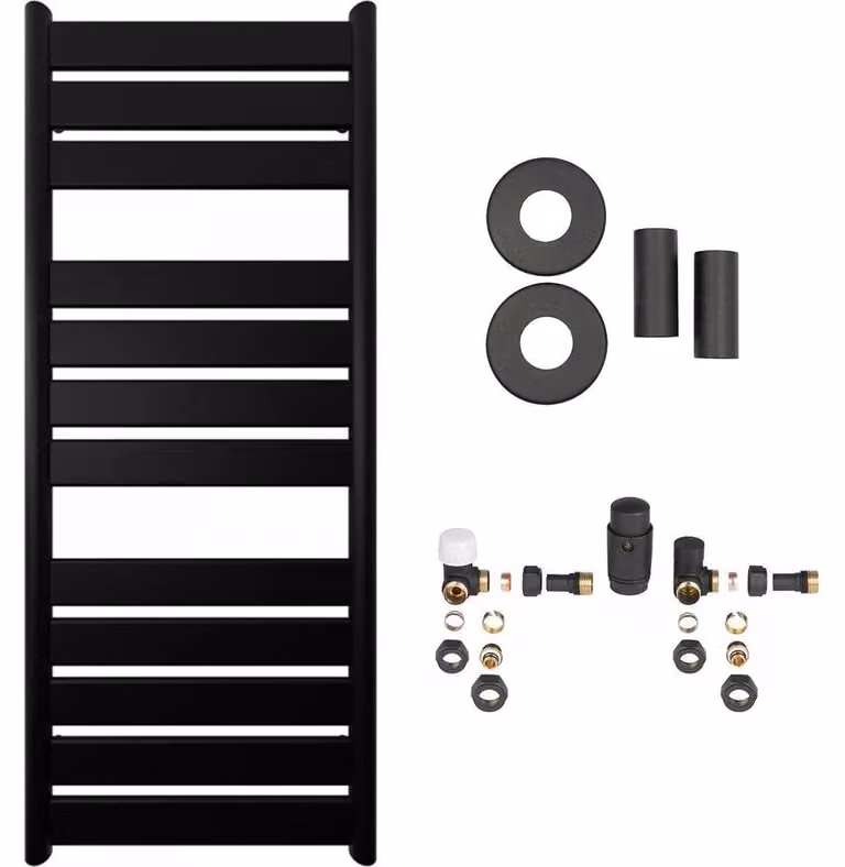 CERANO - Set di radiatori da bagno Arturo - riscaldamento centralizzato - attacco laterale - 644 W - nero opaco - 1200 x 500 mm