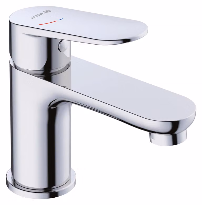 Miscelatore per lavabo KLUDI-X1, cromato, rubinetto a risparmio idrico per bagno, dimensione S, con sistema antiriflusso