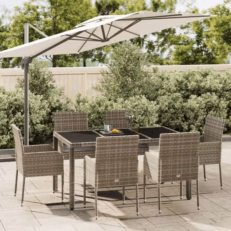 The Living Store Set da pranzo da giardino 7 pezzi con cuscini in poly rattan grigio