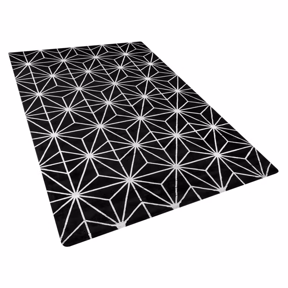 Tappeto Beliani Nero e Argento con Motivo Geometrico in Viscosa e Cotone per Soggiorno e Camera da Letto L: 200 cm, P: 140 cm – 2