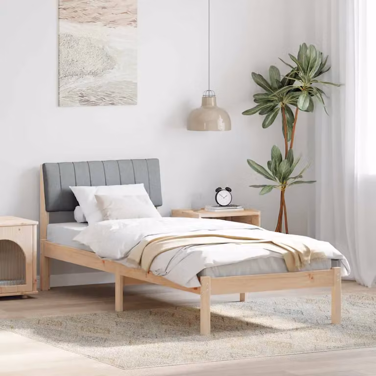 Struttura del letto minimalista vidaXL in legno di pino marrone e grigio chiaro L 80 x P 190 cm