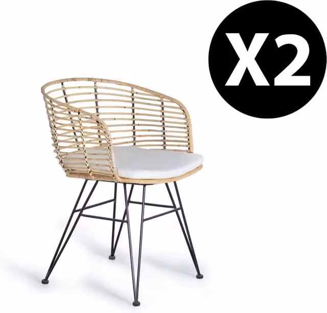 Set 2 sedie in rattan e metallo