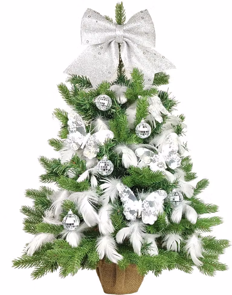 Albero di Natale artificiale decorato FELICITÀ D'ARGENTO 60 cm con illuminazione a LED IN VASO