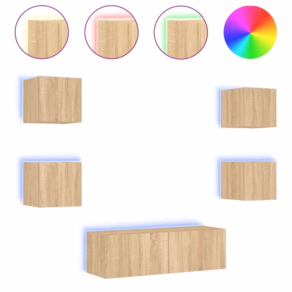 Set di mobili TV da muro vidaXL in 5 pezzi con luci LED, colore Rovere Sonoma, stile moderno – 2