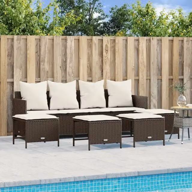 Set Divano da Giardino 5 pz con Cuscini-Sofa da Giardino-Divanetto da esterno Marrone in Polyrattan 490213
