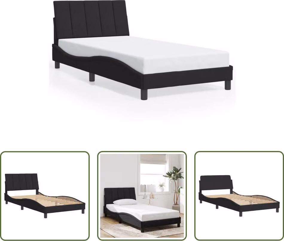 The Living Store Struttura letto con testiera nera 100x200 cm in velluto