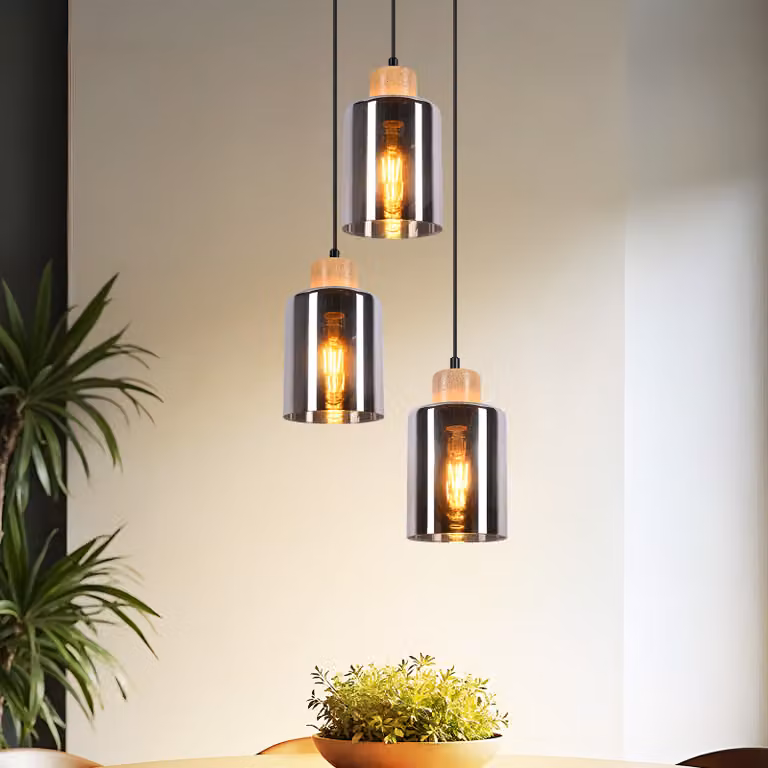 ZMH lampada a sospensione per sala da pranzo lampada a sospensione in legno E27 lampada a sospensione vintage a sospensione regolabile in altezza lampada a sospensione in vetro senza sorgente luminosa
