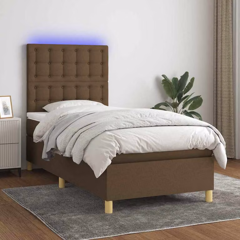 Letto Ibrido con Materasso e Illuminazione LED vidaXL in Tessuto e Legno, Marrone e Bianco, L 100 x P 200 cm