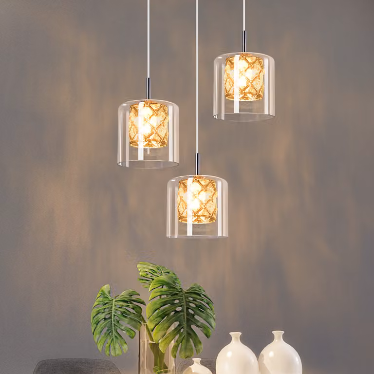 ZMH Lampada a sospensione a 3 fiamme Tavolo da pranzo Luce a sospensione in vetro G9 Sala da pranzo 120CM Altezza regolabile Lampada a sospensione d'epoca Moderna