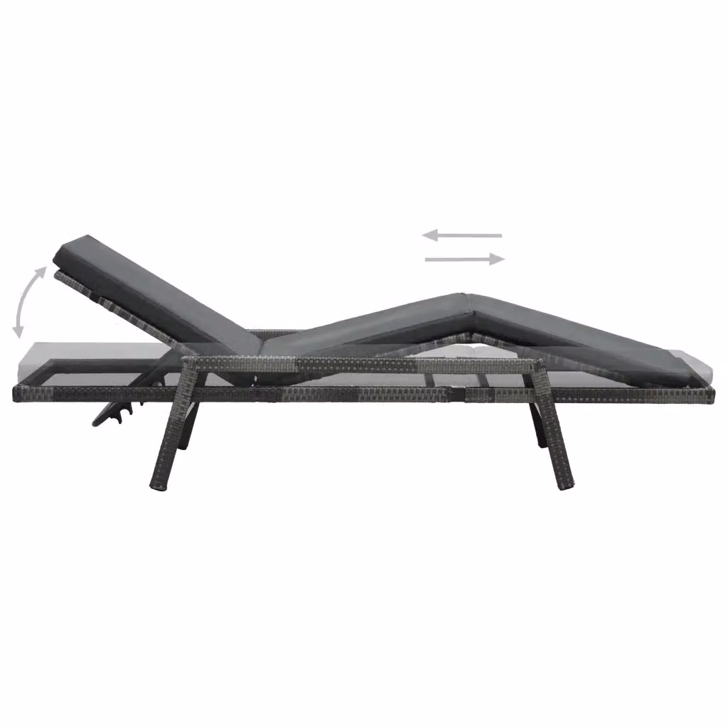Lettino prendisole vidaXL in polyrattan grigio antracite con cuscino e poggiatesta regolabile – 2