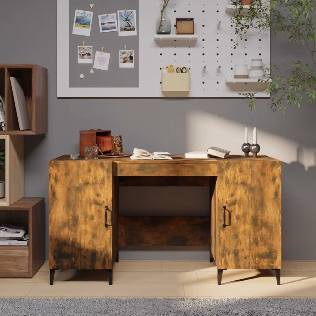 The Living Store Scrivania in rovere fumé 140x50x75 cm Materiale in legno
