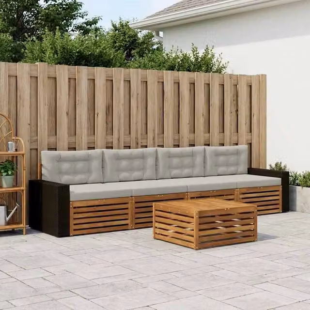 Set di divani da esterno 5 pz Naturale e Grigio Chiaro 3383004