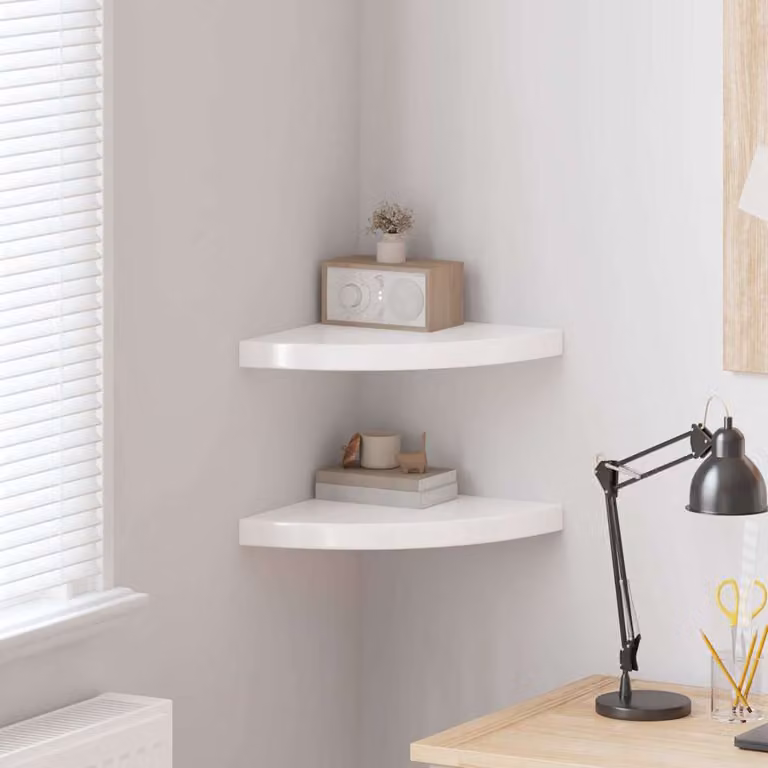 Set di 2 Scaffali Angolari da Parete vidaXL in MDF Bianco Lucido L 35 x P 35 x H 3,8 cm