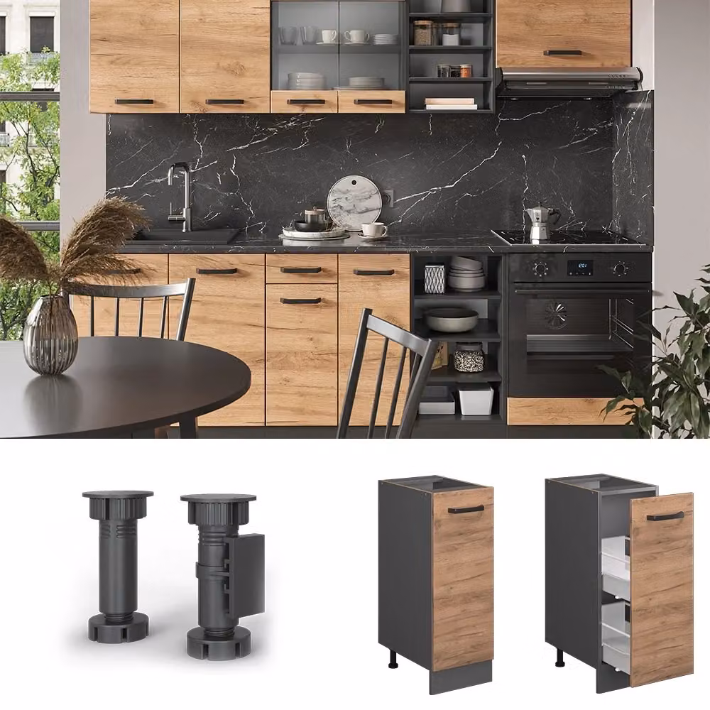 Armadio dispensa alto per cucina R-Line Vicco, Rovere e Antracite, L: 30 cm, H: 181,6 cm, P: 46 cm – 2
