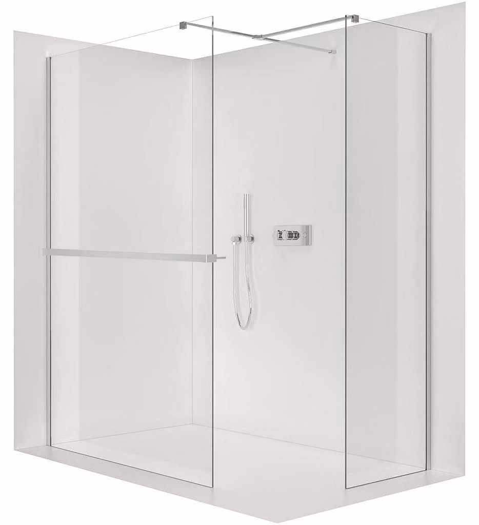 Pannello doccia walk-in Onyx T, destro/sinistro - 8 mm - profilo quadrato + ripiano/portasciugamani - cromo, vetro trasparente - 160x130x200 cm