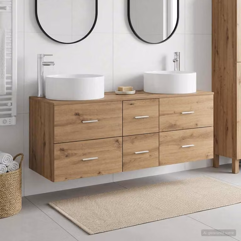 Set di mobili per il bagno moderno vidaXL in legno marrone composto da 3 pezzi con pensile e mobile lavabo sospeso