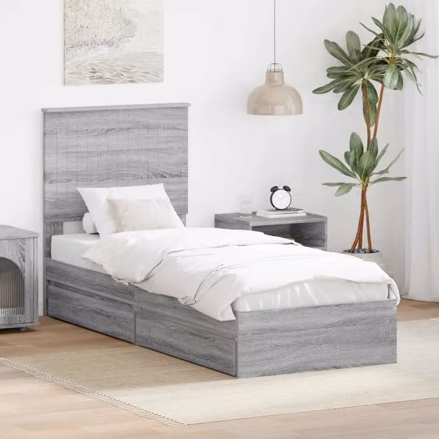 Letto con contenitore e cassetto moderno vidaXL in legno Grigio Sonoma L: 75 cm, P: 190 cm, H: 193 cm