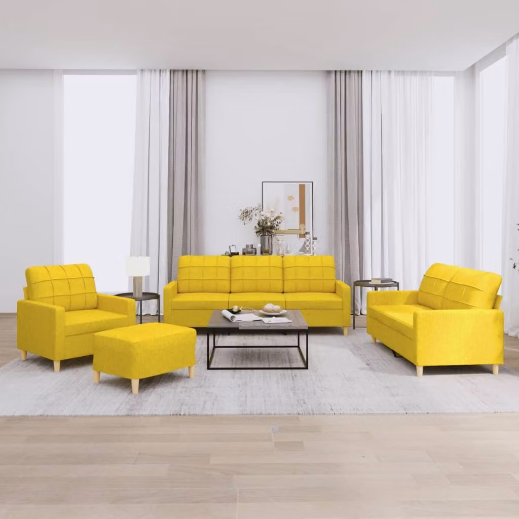 Maison Exclusive - Set divano 4 pezzi con cuscini in tessuto giallo chiaro