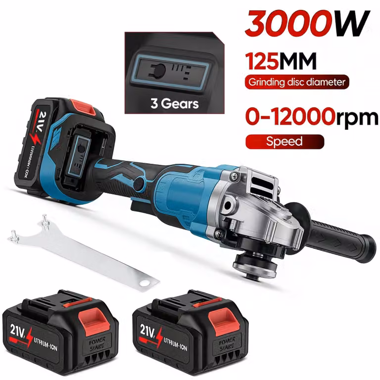 Smerigliatrice angolare - Elettrica, diametro 125 mm - Senza spazzole - Velocità variabile - 21 V - 2 batterie - Smerigliatrice per taglio