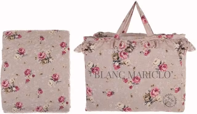 Trapunta Matrimoniale Blanc Mariclò Shabby Chic con Fantasia Floreale, Coperta Primaverile in Poliestere, Colore Beige, Viola e Rosa