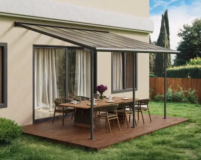 Pergola addossata Palram Sierra in alluminio e policarbonato grigio L: 300 cm, P: 430 cm – 1