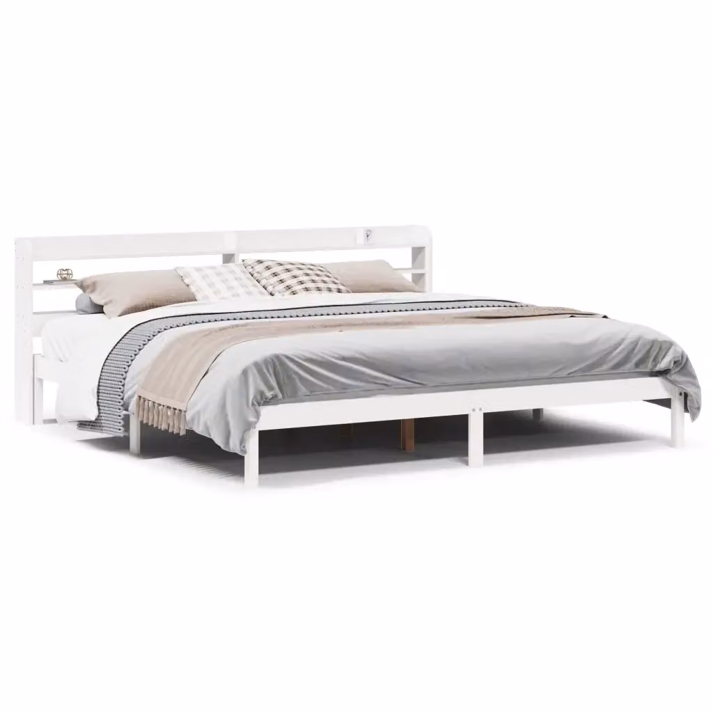 vidaXL Giroletto in legno massello di pino bianco con ripiani laterali L/P/H: 200 x 160 x 210 cm – 2