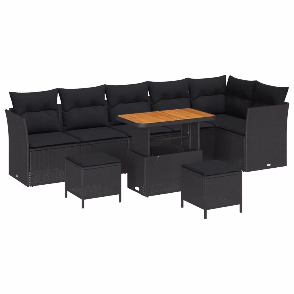 Set Divano da Giardino Moderno vidaXL in Polyrattan Nero con Cuscini e Tavolino da 9 Pezzi – 2
