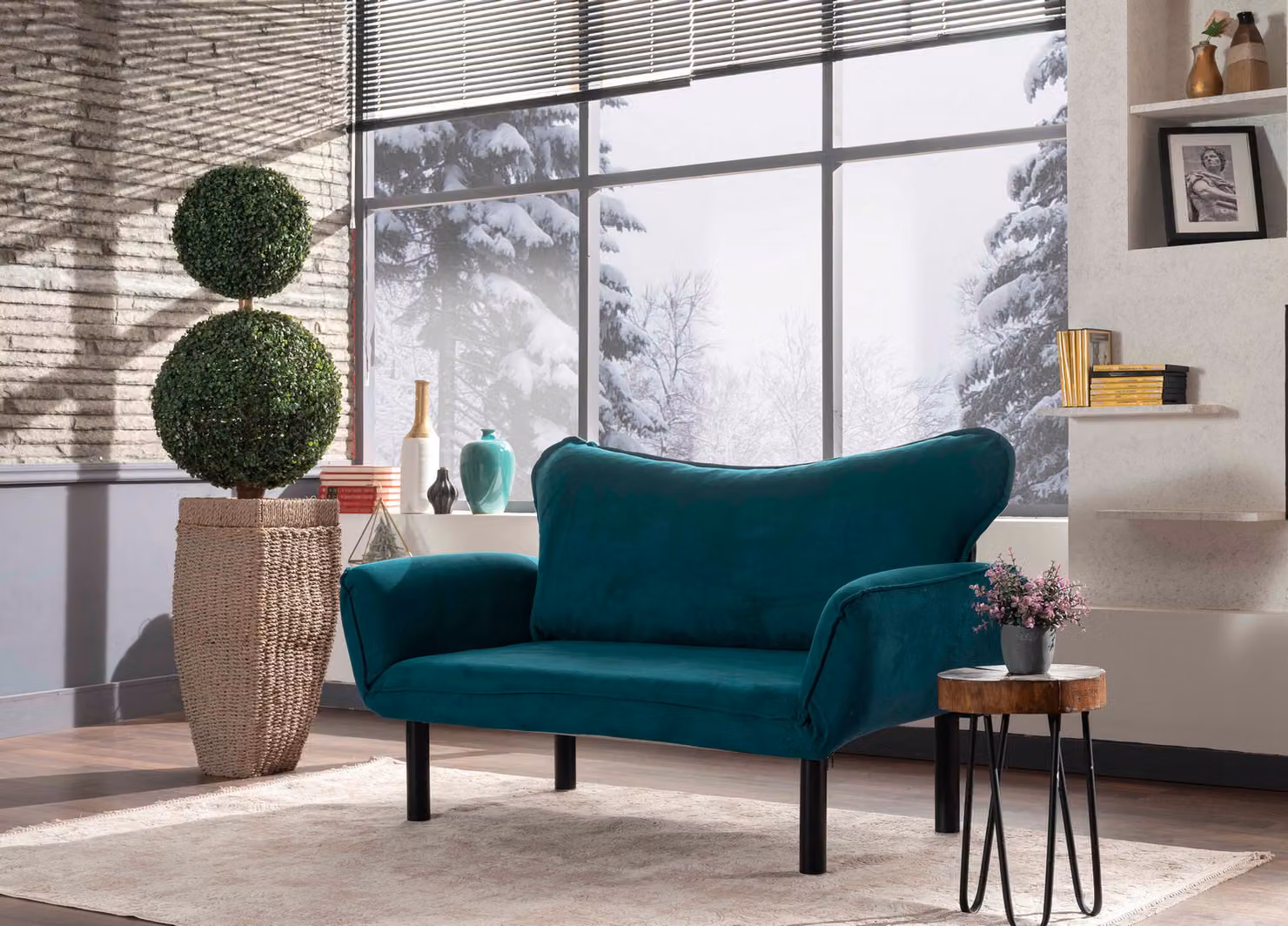 Hanah Home, Chatto - Petrol Blue, divano letto, divano letto a 2 posti, blu petrolio, cotone, 150 x 75 x 70 x cm