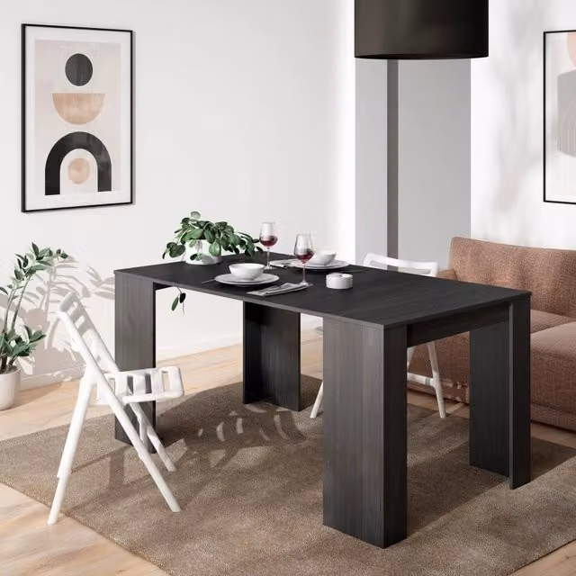 Consolle allungabile, 160x90x77cm, Per 8 persone, Tavolo da pranzo, Nero RF2619