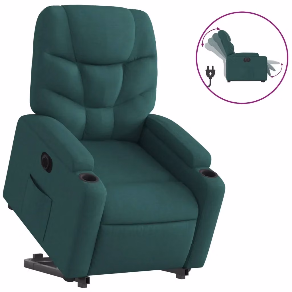 Poltrona Alzapersona Reclinabile Elettrica vidaXL Verde con Braccioli e Rivestimento in Tessuto – 2
