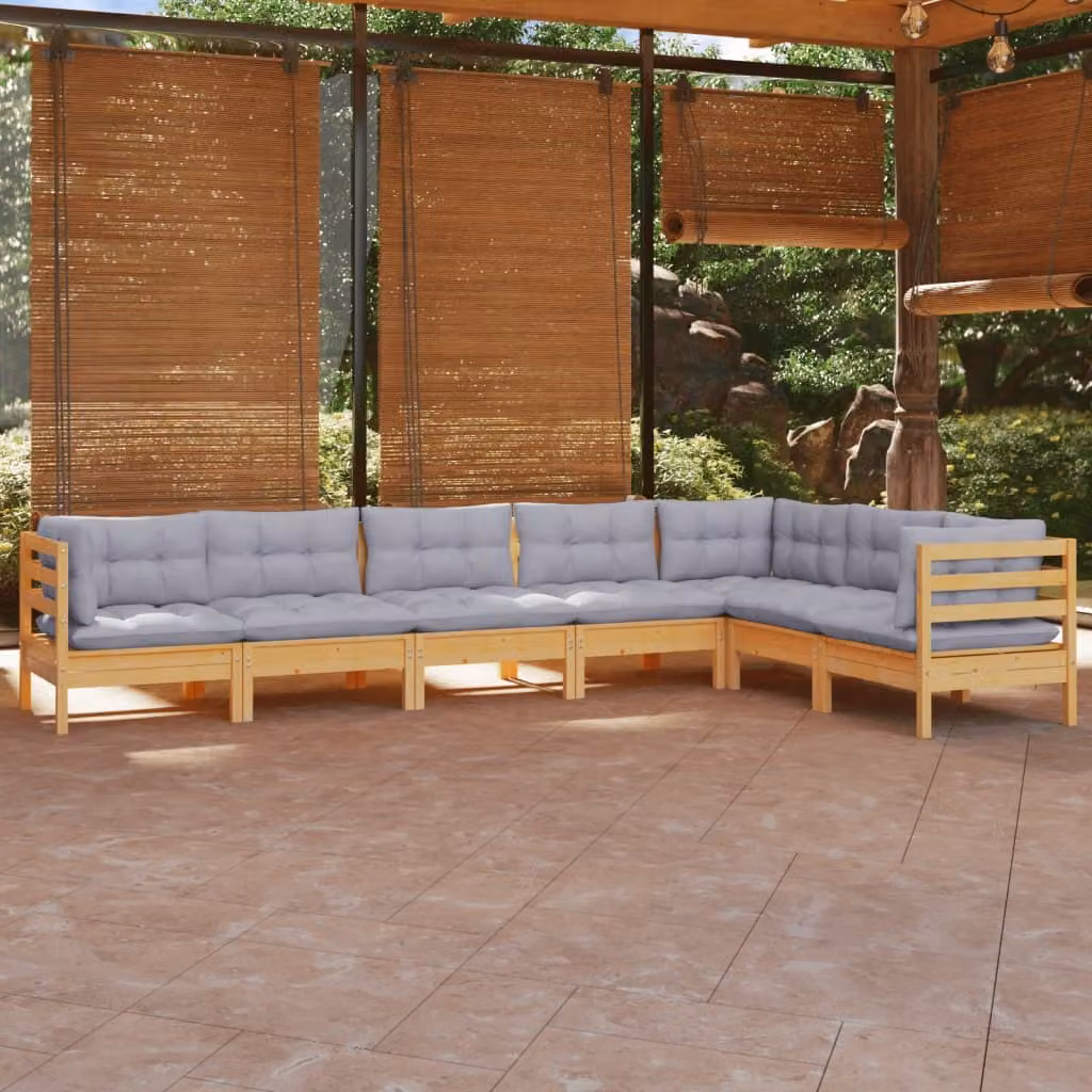 Maison Exclusive - Set Divani da Giardino 7 pz con Cuscini Grigi Massello di Pino