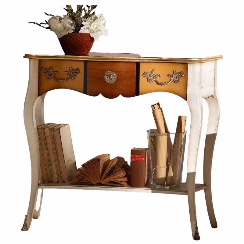 Consolle classica in legno con 1 cassetto stile shabby oro, L 100 x P 40 x H 88 cm - Mobili 2G – 2