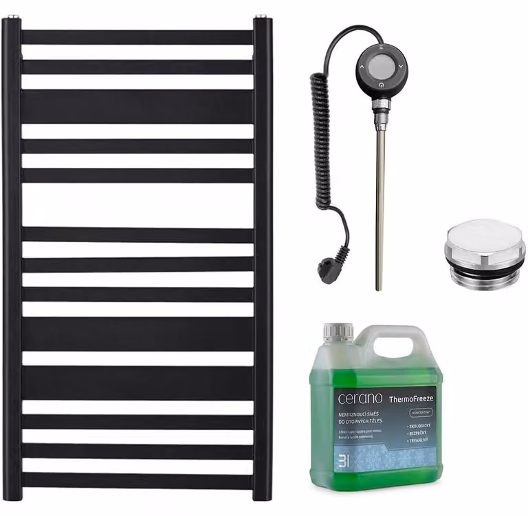 CERANO - Set di radiatori elettrici da bagno Enrico - Wi-Fi - 300 W - nero opaco - 970 x 550 mm