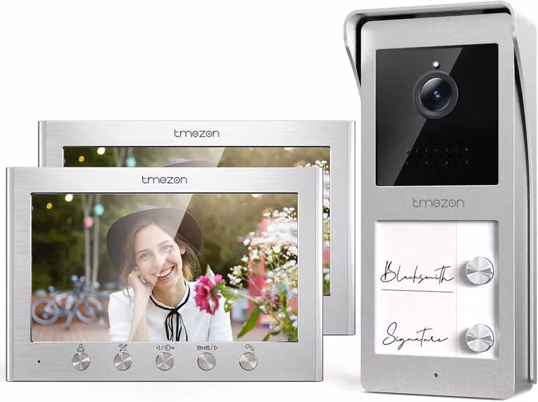 Interfono a 2 fili, per abitazioni bifamiliari, dotato di due monitor TFT da 7 pollici e citofono esterno con telecamera, visione notturna, audio bidirezionale, modello T30 per 2 famiglie