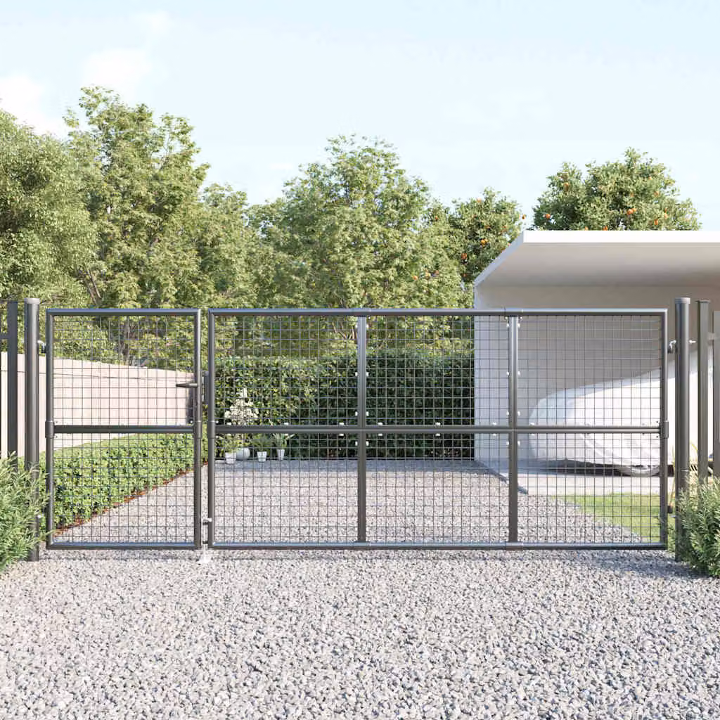 vidaXL Cancello da Giardino Doppio in Rete in Acciaio Zincato Antracite L: 350 cm, H: 125 cm