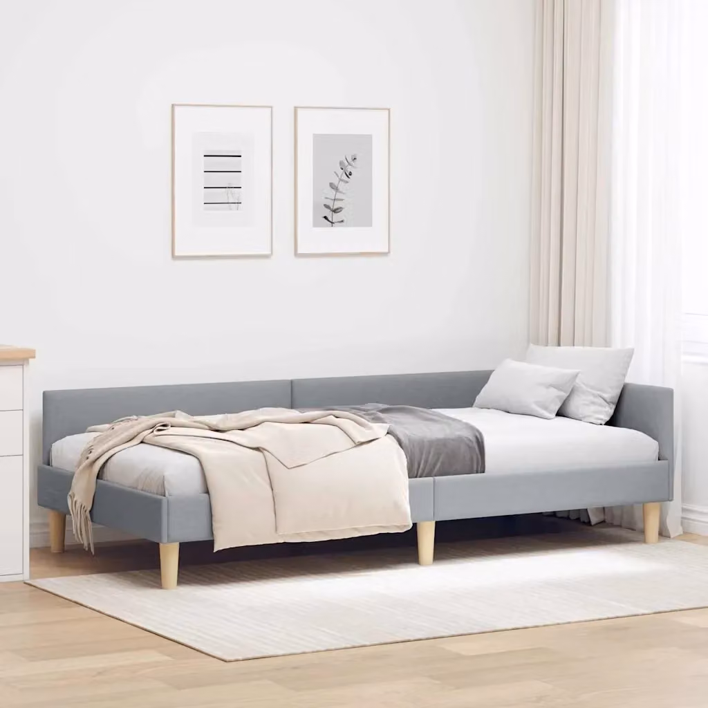 Letto singolo moderno DESIGN IN in tessuto grigio con struttura in legno, L/P/H: 200 x 80 x 57 cm – 2