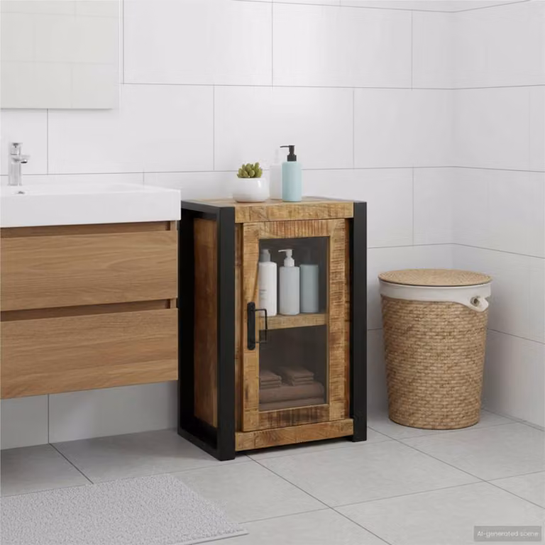 Mobile da bagno vidaXL in legno di mango marrone con ante in vetro L: 40 cm, P: 30 cm, H: 60 cm