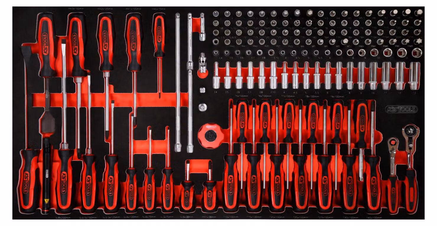 KS TOOLS Set di chiavi a bussola e cacciaviti da 1/4" con inserto in schiuma 146 pezzi - 813.0146